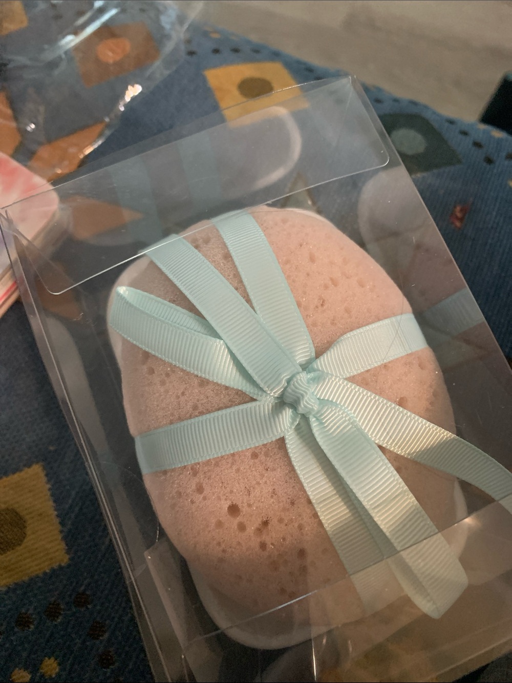 Victoria's Secret Pink Bath Sponge with Light Blue Ribbon